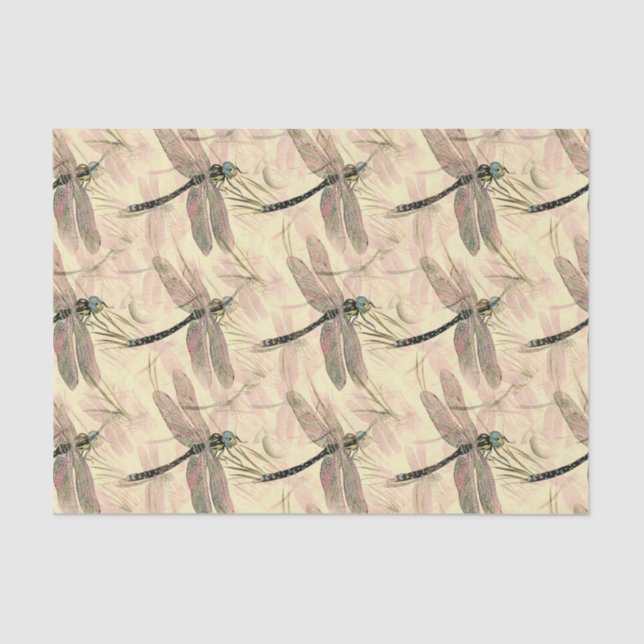 Papel De Seda Impresión de la libélula vintage (Anverso)