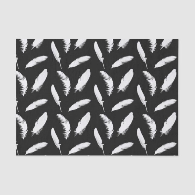 Papel De Seda Impresión de la pluma blanca en negro (Anverso)