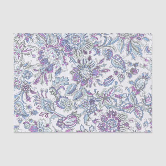 Papel De Seda Impresión de lavanda y paisley azul claro (Anverso)