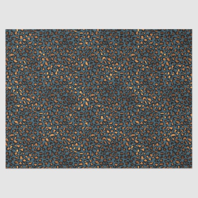 Papel De Seda Impresión de leopardo azul de bronce (Anverso)