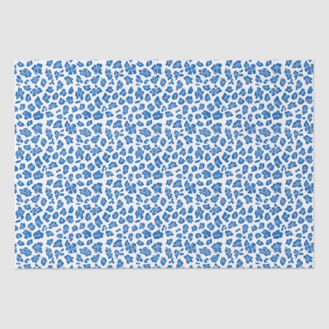 Papel De Seda Impresión De Leopardo Azul Y Blanco (Anverso)