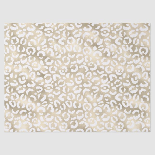 Papel De Seda Impresión de leopardo blanco dorado (Anverso)