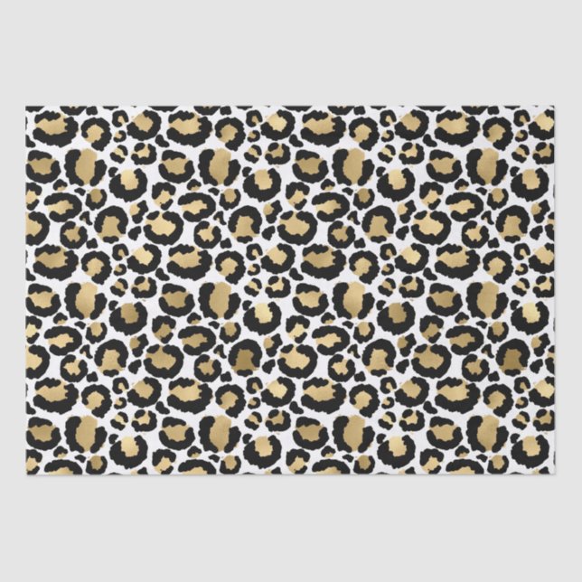 Papel De Seda Impresión de leopardo de oro negro (Anverso)