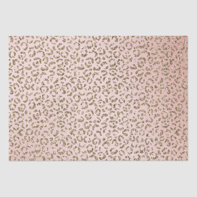 Papel De Seda Impresión de leopardo dorado Purpurina rosado Rubo (Anverso)