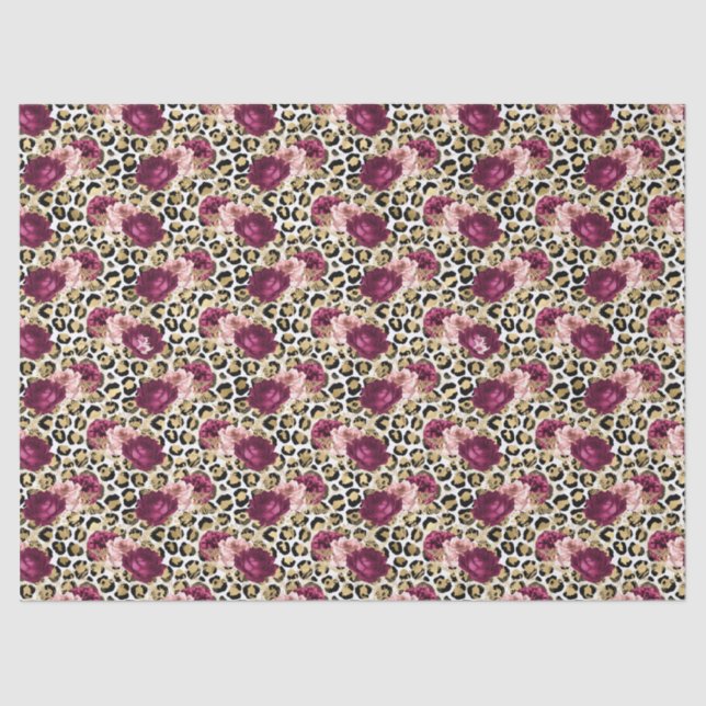 Papel De Seda Impresión de Leopardo Floral Rosa Girly Gold (Anverso)