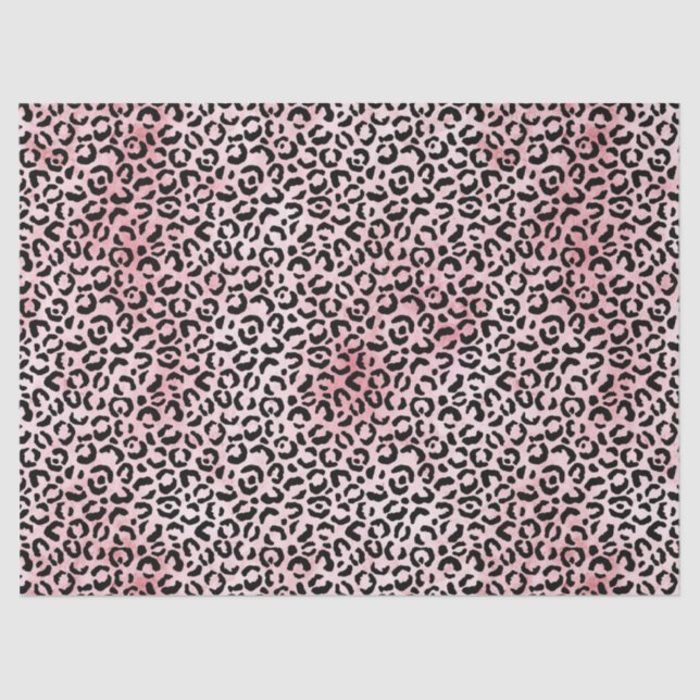 Papel De Seda Impresión de Leopardo Negro Girly Pink (Anverso)