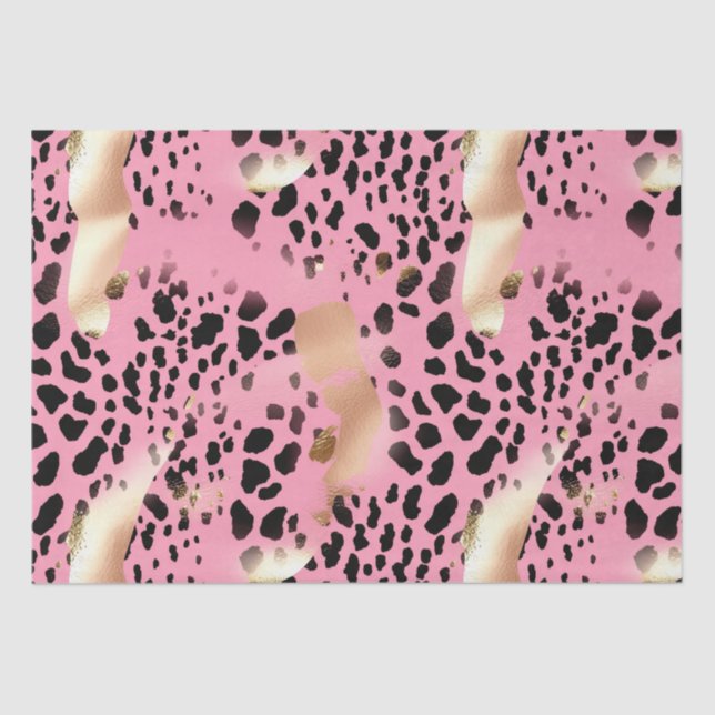 Papel De Seda Impresión de leopardo negro rosa dorado Glam (Anverso)