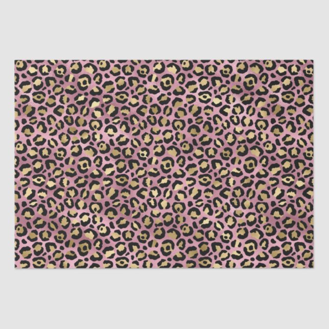 Papel De Seda Impresión de leopardo rosa y dorado (Anverso)