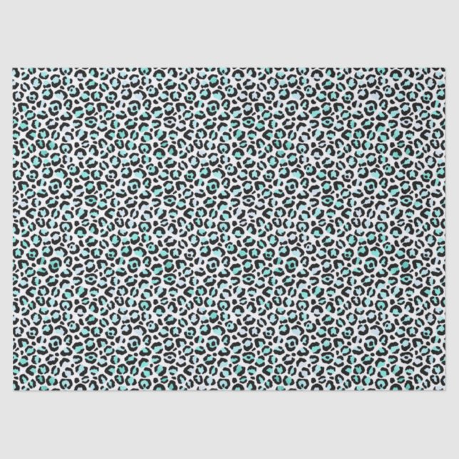 Papel De Seda Impresión de leopardo verde en desenlace blanco (Anverso)