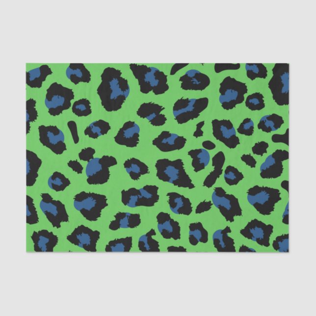 Papel De Seda Impresión de leopardo verde y azul (Anverso)