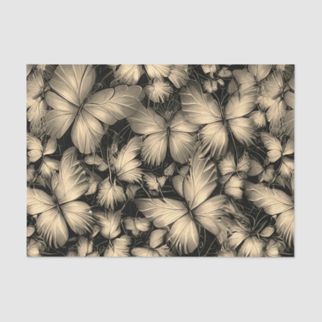 Papel De Seda Impresión de mariposas doradas (Anverso)