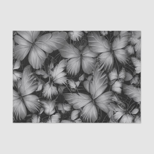 Papel De Seda Impresión de mariposas grises (Anverso)