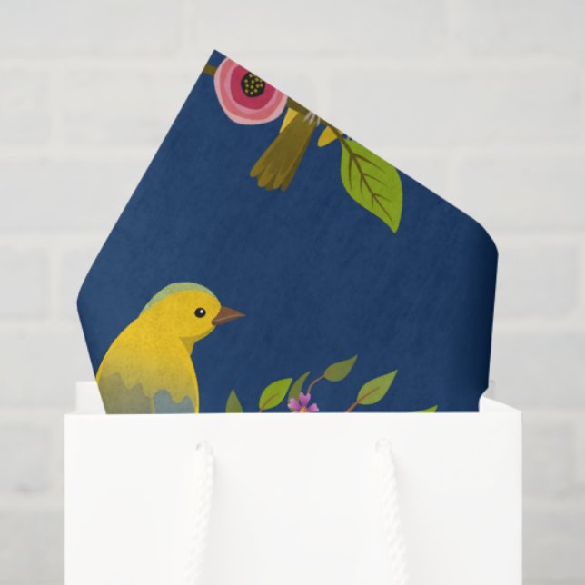 Papel De Seda Impresión de pájaros florales azules (Bolsa de regalo)