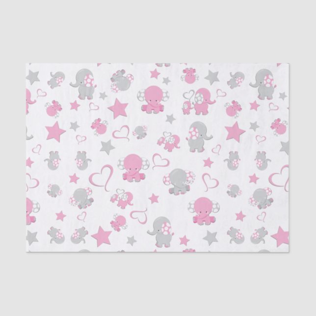 Papel De Seda Impresión de patrón de elefante bebé rosa y gris (Anverso)