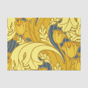 Papel De Seda Impresión de patrón de tulipán: Arte Nouveau azul
