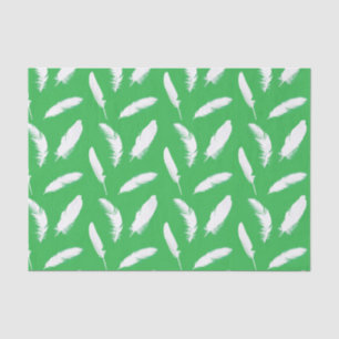 Papel De Seda Impresión de plumas blancas en verde jade