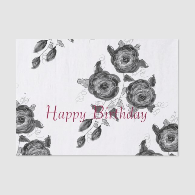 Papel De Seda Impresión de rosa en blanco y negro (Anverso)