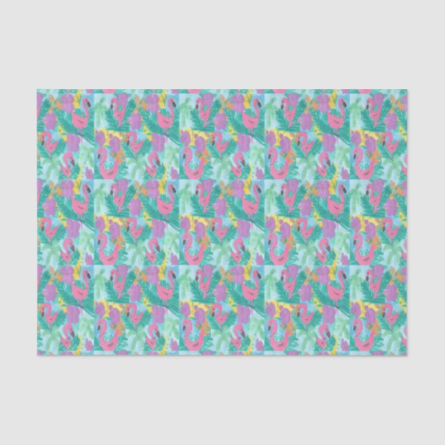 Papel De Seda Impresión de selva tropical Flamingo (Anverso)