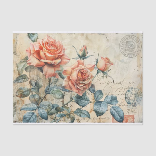 Papel De Seda Impresión de tarjeta postal de Rosas de primavera  (Anverso)