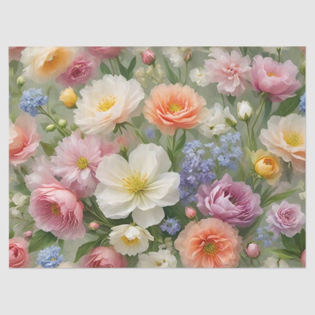 Papel De Seda Impresión floral de pasteles suaves (Anverso)