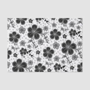 Papel De Seda Impresión floral en blanco y negro