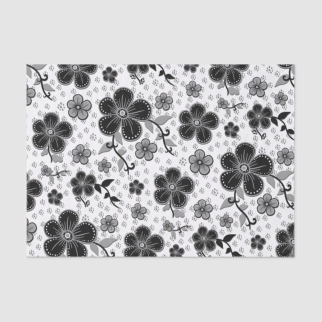 Papel De Seda Impresión floral en blanco y negro (Anverso)