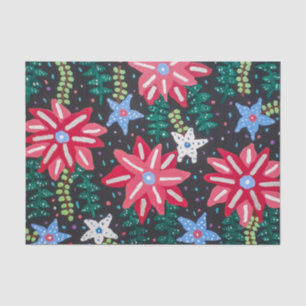 Papel De Seda Impresión floral roja y negra