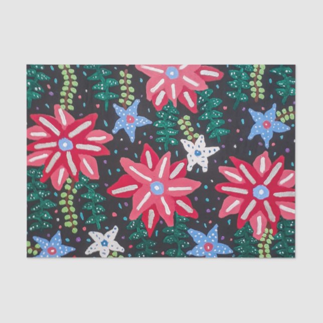 Papel De Seda Impresión floral roja y negra (Anverso)