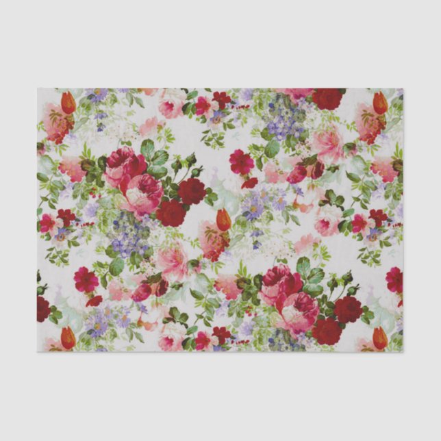 Papel De Seda Impresión floral rosa y roja de moda (Anverso)