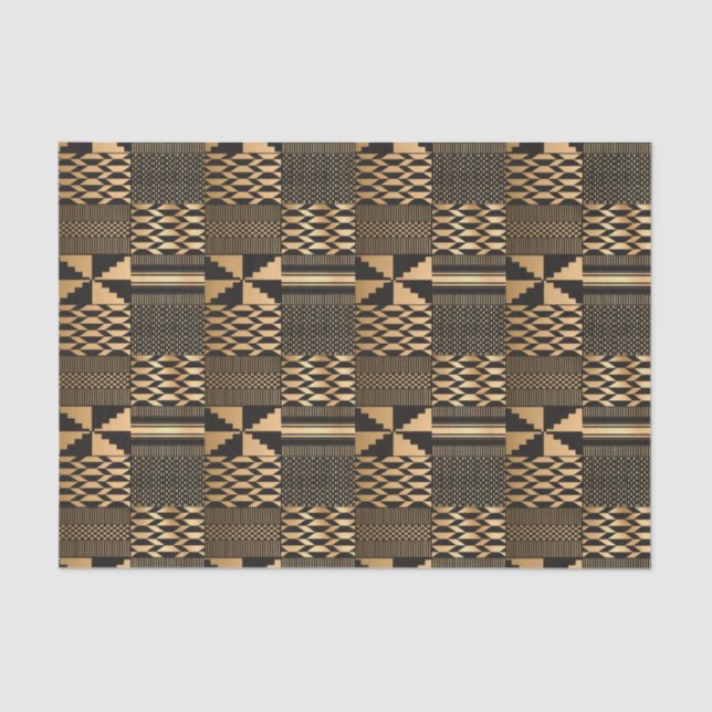 Papel De Seda Impresión Kwanzaa Kente (Negro/Oro) (Anverso)