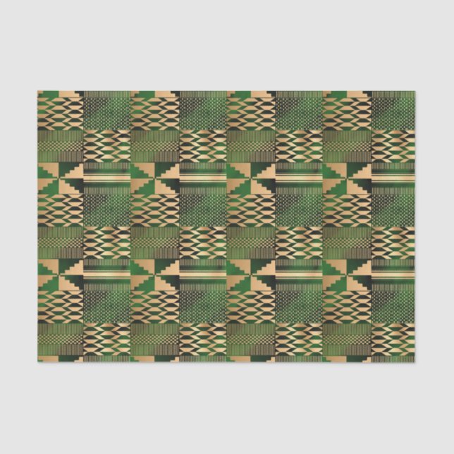 Papel De Seda Impresión Kwanzaa Kente (verde/oro) (Anverso)