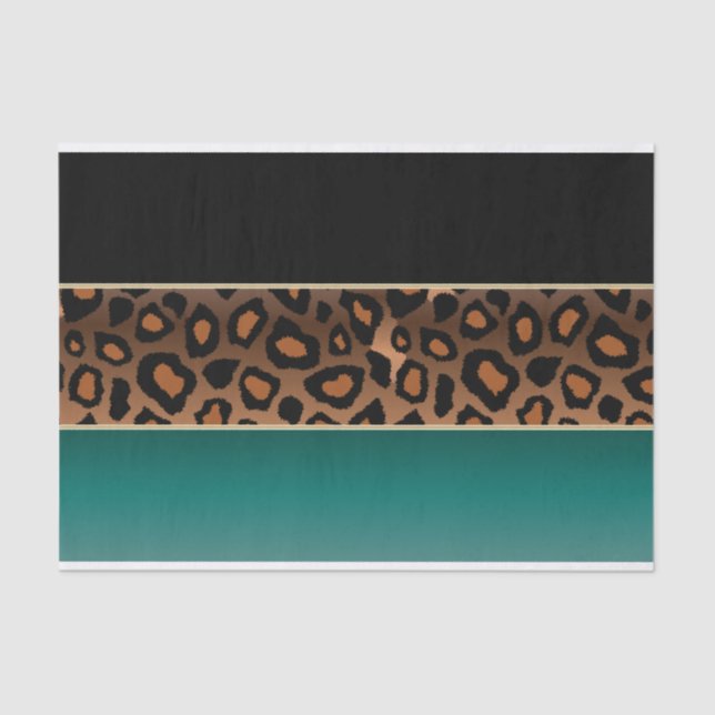 Papel De Seda Impresión Verde azulada, negra y jaguar (Anverso)