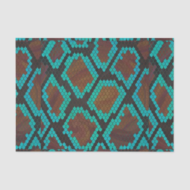 Papel De Seda Impresión Verde azulada y marrón de serpientes (Anverso)