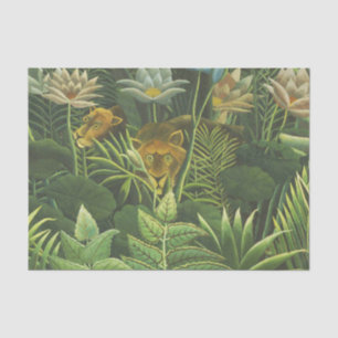 Papel De Seda Impresión vintage de león en jungla tropical de He