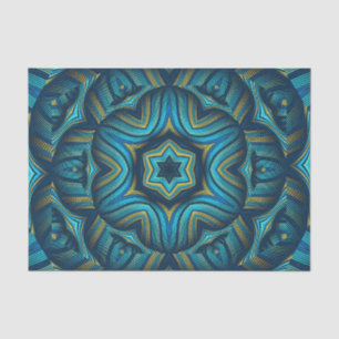 Papel De Seda Impresionante Arte de Mándala Abstracto Azul y Ama