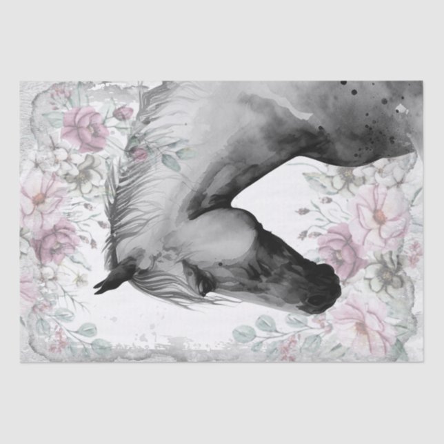 Papel De Seda Impresionante caballo de ruedecilla floral gris (Anverso)