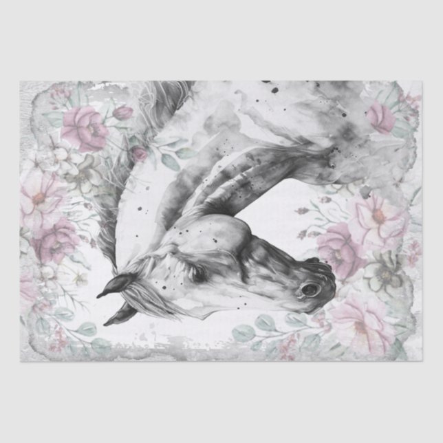 Papel De Seda Impresionante caballo de ruedecilla floral gris (Anverso)