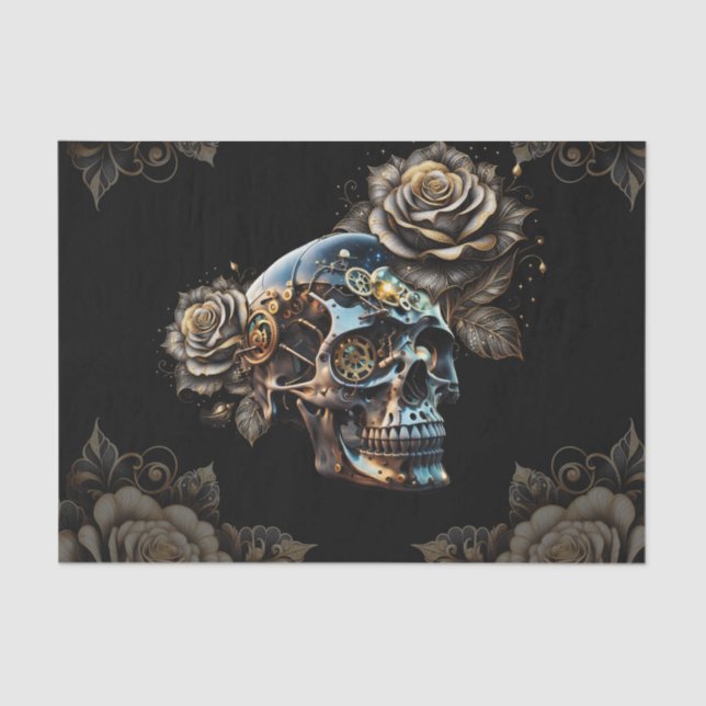Papel De Seda Impresionante cráneo de vapor oscuro (Anverso)