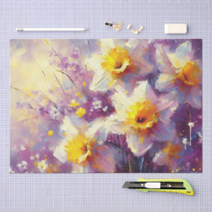 Papel De Seda Impresionante Daffodil Floral Purple Yellow Art