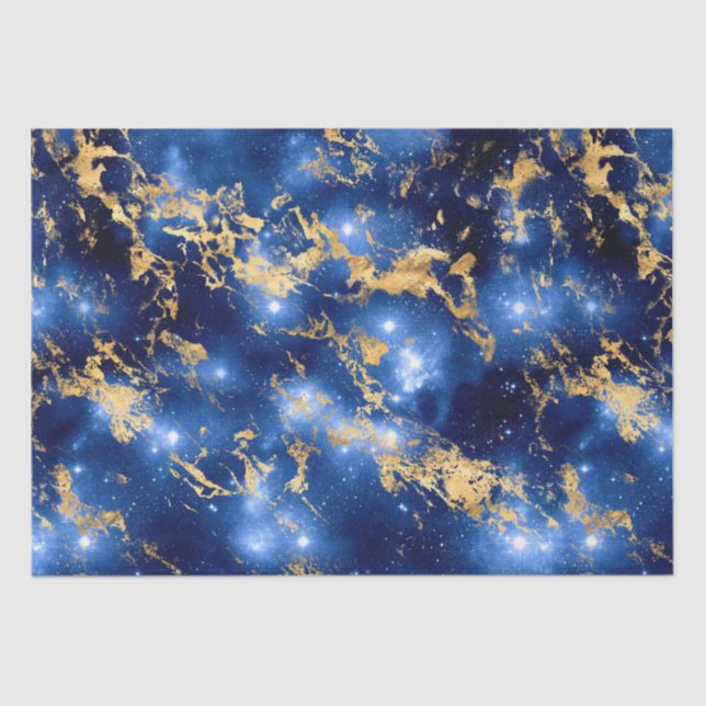 Papel De Seda Impresionante galaxia azul, blanca y dorada de már (Anverso)
