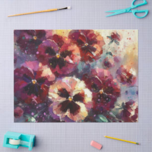 Papel De Seda Impresionante Maroon Pansies Floral Decoupage