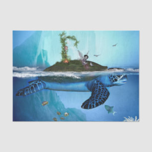 Papel De Seda Impresionante tortuga con hadas y pájaros
