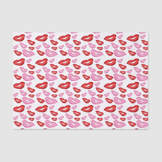 Papel De Seda Impresiones de lápiz labial rojo y rosa de moda (Anverso)