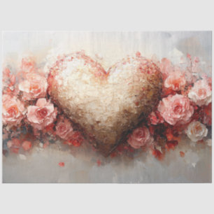 Papel De Seda Impresionista Corazón y Flores Valentine Decoupage
