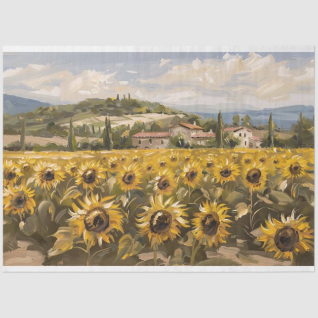Papel De Seda Impresionista pintura en campo de girasol (Anverso)
