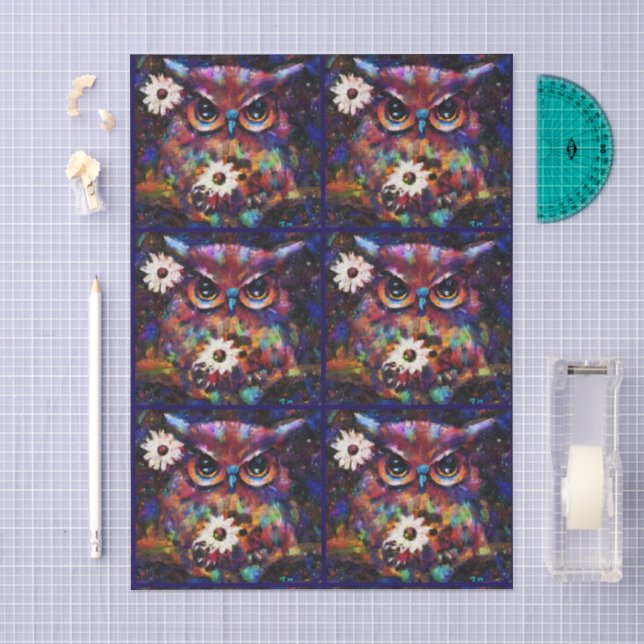 Papel De Seda Impresionista y caprichoso desenlace de búho flora (Artesanía)
