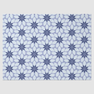 Papel De Seda Imprimir en bloque Flores de mosaico azul