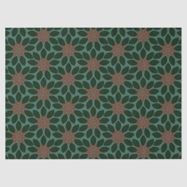 Papel De Seda Imprimir en bloque Flores de mosaico rojo verde os (Anverso)