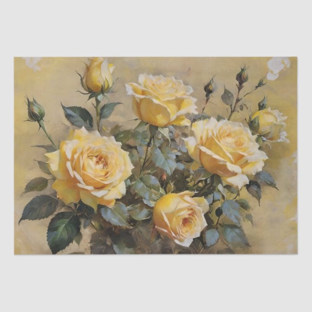 Papel De Seda Imprimir Rosas Amarillas Decoupage / (Anverso)