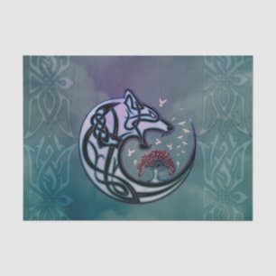 Papel De Seda Increíble lobo celta con árbol